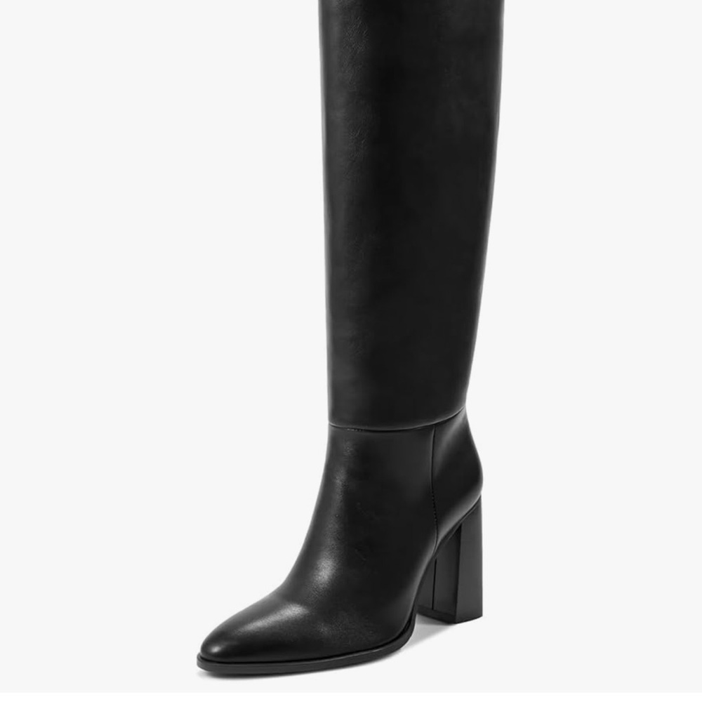 Women's Tall Black Block-Heel faux Leather Boot